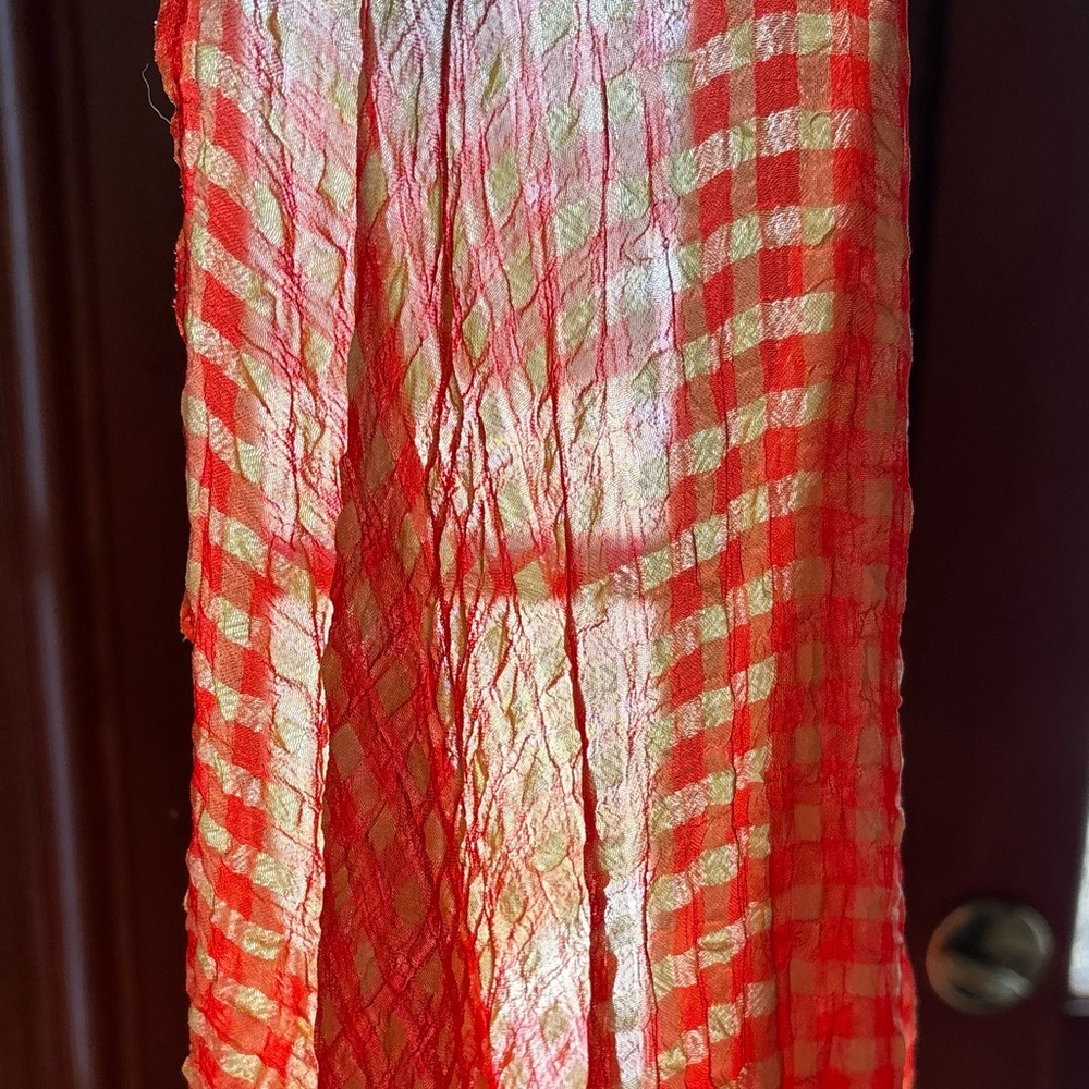 Semi sheer Natori maxi dress, orange and yellow gingham. Large - Picture 7 of 11